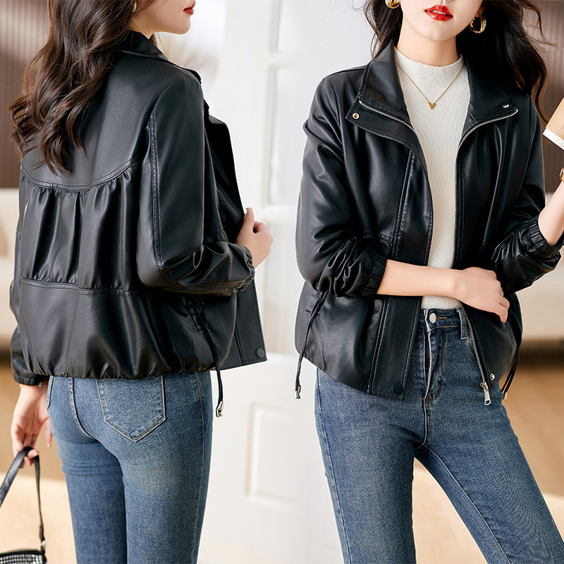 Haining Sheepskin Leather Jacket for Women 2025 New Stylish Design Stand Collar Fashionable Short Coat for Women