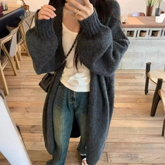 2025秋冬针织开衫女温柔风软糯慵懒风宽松中长款过膝毛衣外套上衣