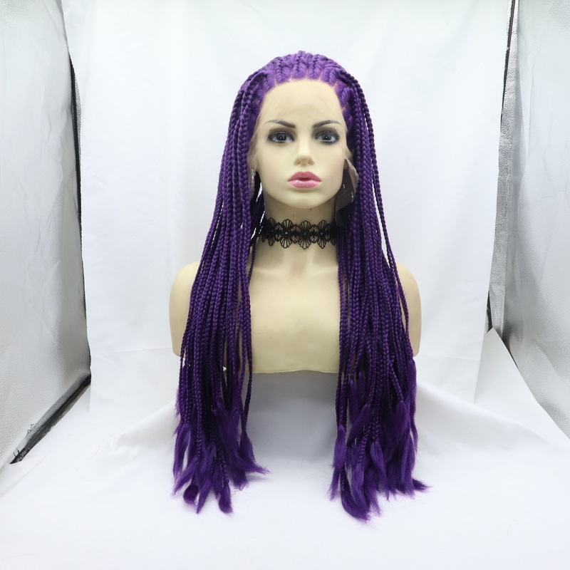 Qingdao Sylvia Hand-Hook Front Lace Chemical Fiber Wig Hand-Woven Purple Three-strand Thick Braid Full Top Headgear Qingdao Sylvia Hand-Hook Front Lace Chemical Fiber Wig Hand-Woven Purple Three-strand Thick Braid Full Top Headgear