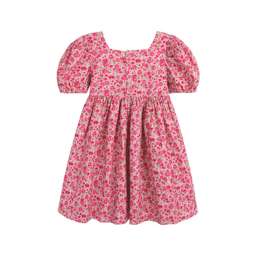 Sweet princess dress with floral pattern and solid color, square neck, for girls, 24 summer new model, foreign trade children's clothing, drop shipping