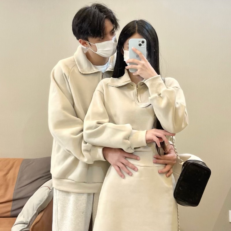特别的情侣装秋冬季新款小香风设计百搭POLO领高级感收腰学生卫衣