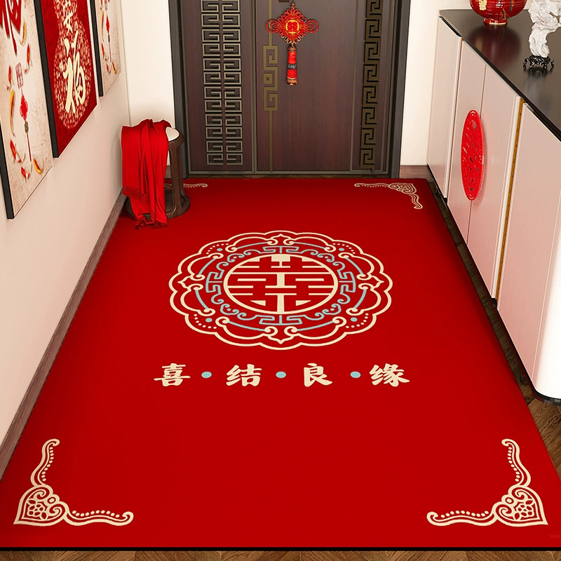 结婚喜字竖版入户门地垫硅藻泥进门口吸水耐脏防滑脚垫红色地毯