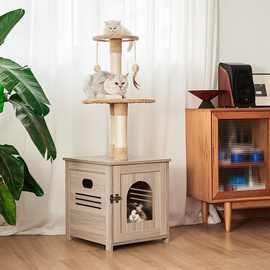 跨境外贸猫树大型猫爬架猫窝一体木质别墅小型太空舱猫爪柱剑麻