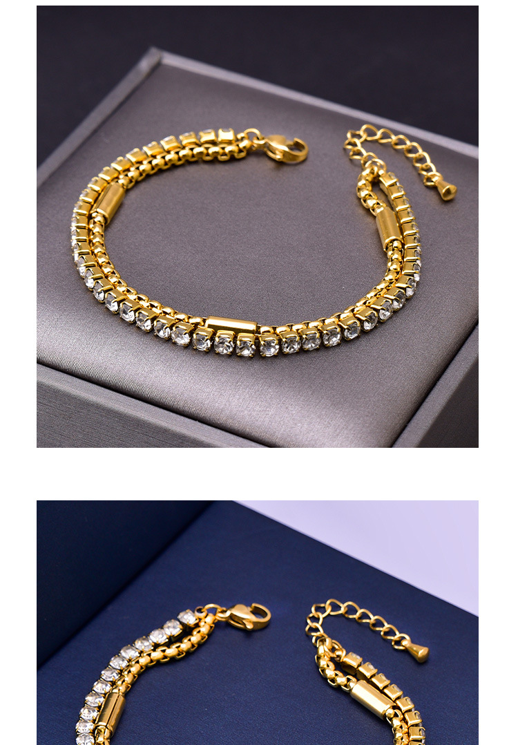 Fashion Square Titanium Steel Layered Plating Inlay Zircon Bracelets 1 Piece display picture 1