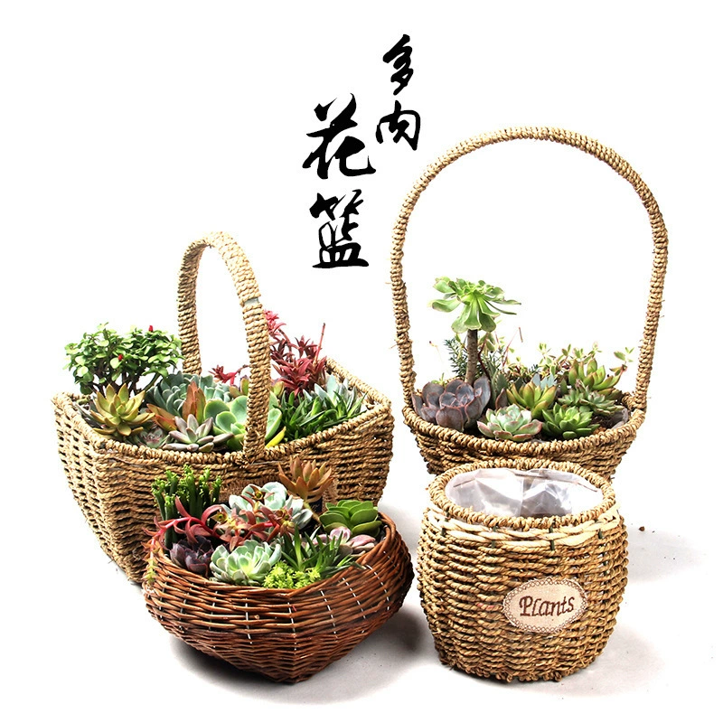 Домашнее Садоводство соломенная Цветочная корзина портативный настенный суккулентный маленький цветочный горшок ручной работы Цветочная композиция маленький цветочный горшок