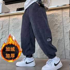 男童黑色棉裤春秋款2025新款儿童春装裤子潮帅气时髦宽松休闲裤
