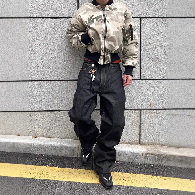 2025 Non-Fading 13.5 oz Raw Denim Solid Color Jeans Straight Loose Versatile Casual Long Pants for Men and Women