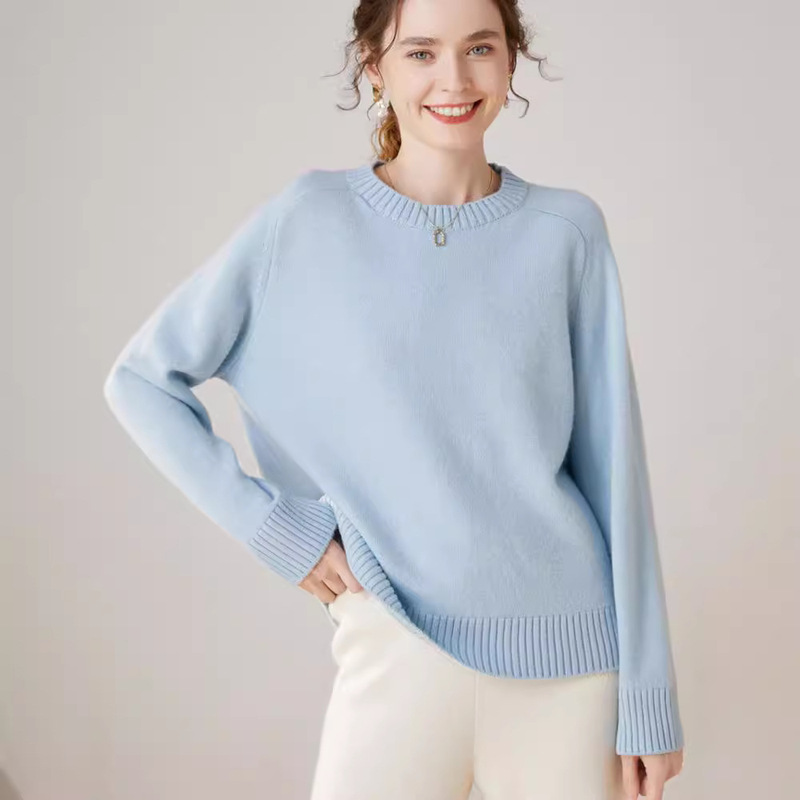 2024 Autumn and Winter New Round Neck Saddle Shoulder Women Solid Color Cashmere Thick Loose Slimming Commuter Knitted Sweater 2024 Autumn and Winter New Round Neck Saddle Shoulder Women Solid Color Cashmere Thick Loose Slimming Commuter Knitted Sweater