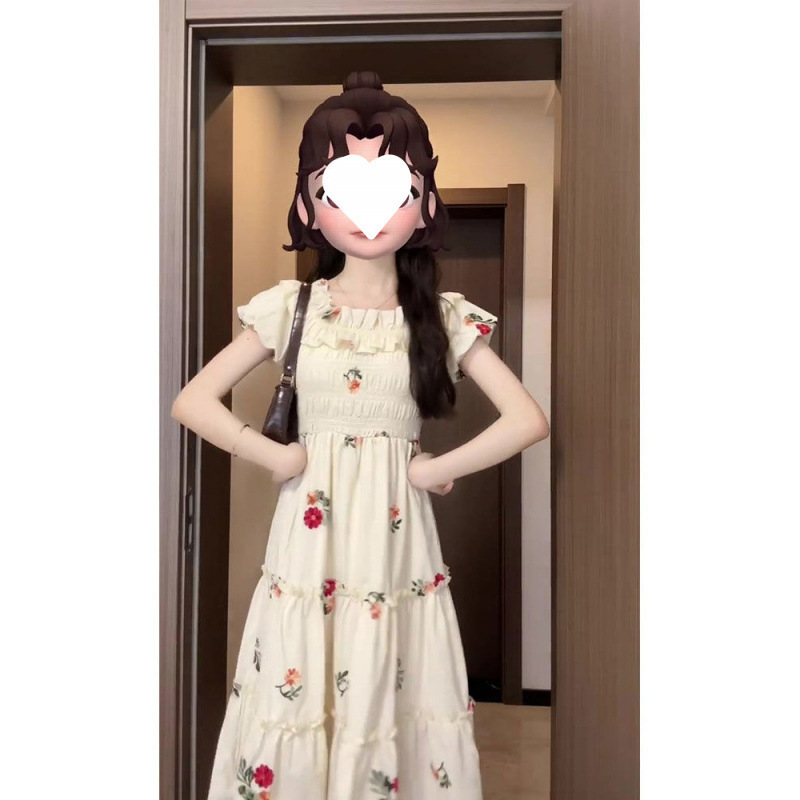2024 フレンチスタイルの優しいハイエンド花柄ドレス夏の新しいスタイルのスーパーフェアリー気質ウエスト痩身ニッチロングスカート|undefined