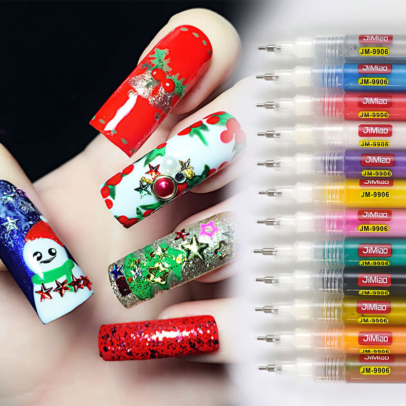 Pluma de arte de uñas de 12 colores pluma de dibujo pintada a mano de bricolaje pluma de pintura de color de celebridad de internet pluma de pintura acrílica caliente transfronteriza pluma de aguja 0,5