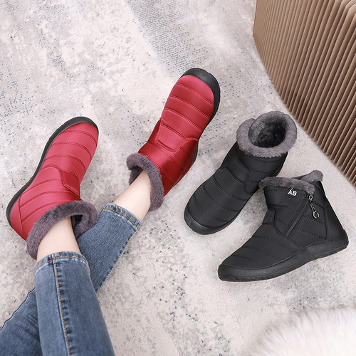 Winter new high-top casual cotton shoes cross-border large size round toe zipper low-cut plus velvet cotton boots waterproof snow boots for women