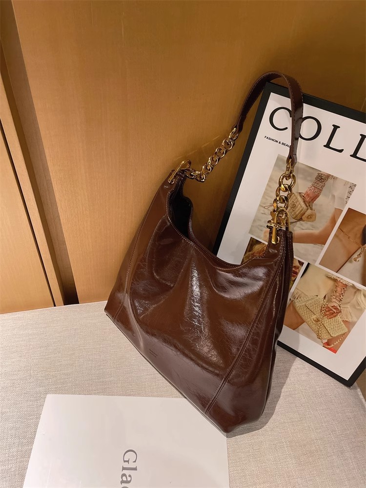 Túi tote nữ cỡ lớn đi làm phong cách retro đeo chéo vai nách — Màu đen, Màu nâu, Màu cà phê, Màu đỏ rượu chi tiết 9