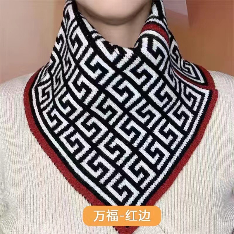 三角スカーフ、ネックウォーマー、おしゃれで多用途、秋冬のネックプロテクター、韓国風、暖かさを保つニット、千鳥格子柄、厚手で保温性が高い|undefined