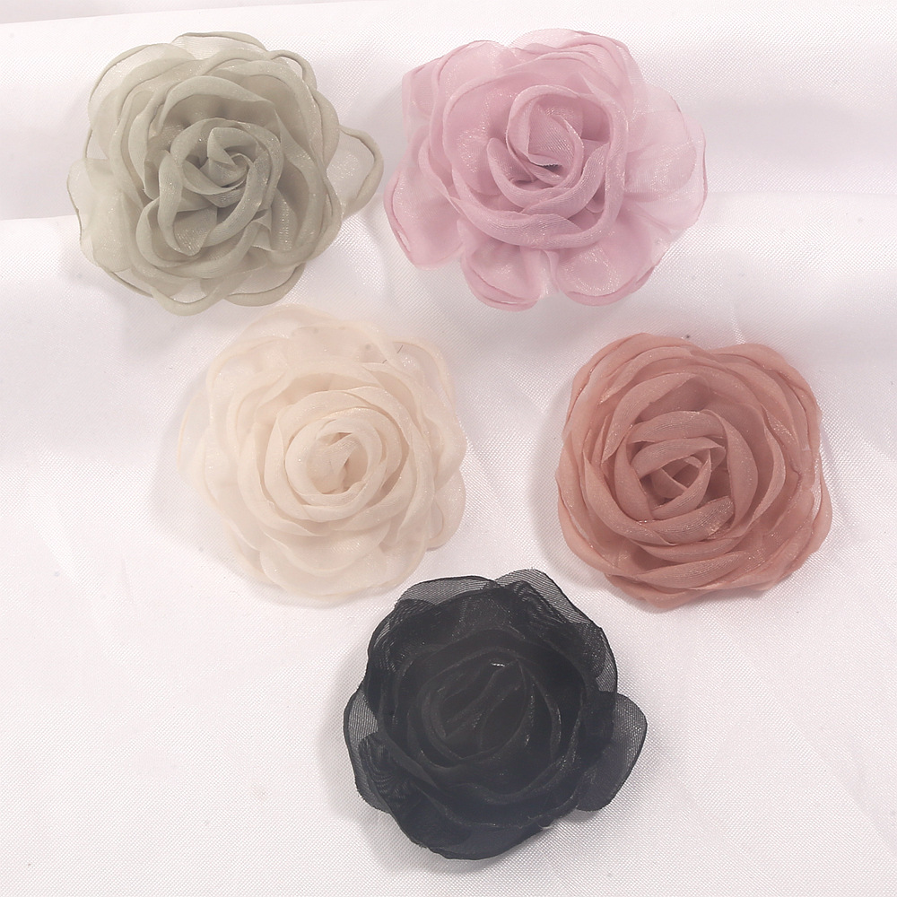 Korean-style light-colored organza with frayed edges, mesh fabric, rose flower DIY handmade versatile hair clips, hair accessories, clothing accessories wholesale