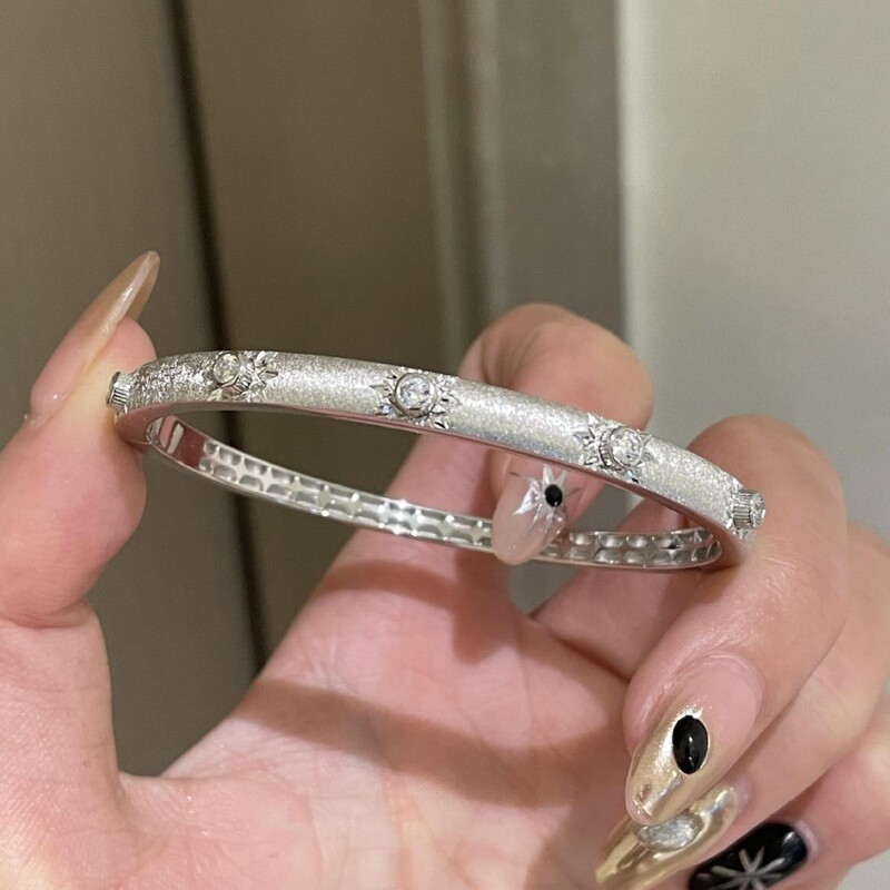 925 silver Italian brushed craft Nebula bracelet, vintage heavy-duty diamond-encrusted high-end women's jewelry, simple and versatile, trendy