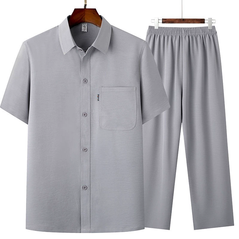 Summer shirt, silk set for elderly, loose fit