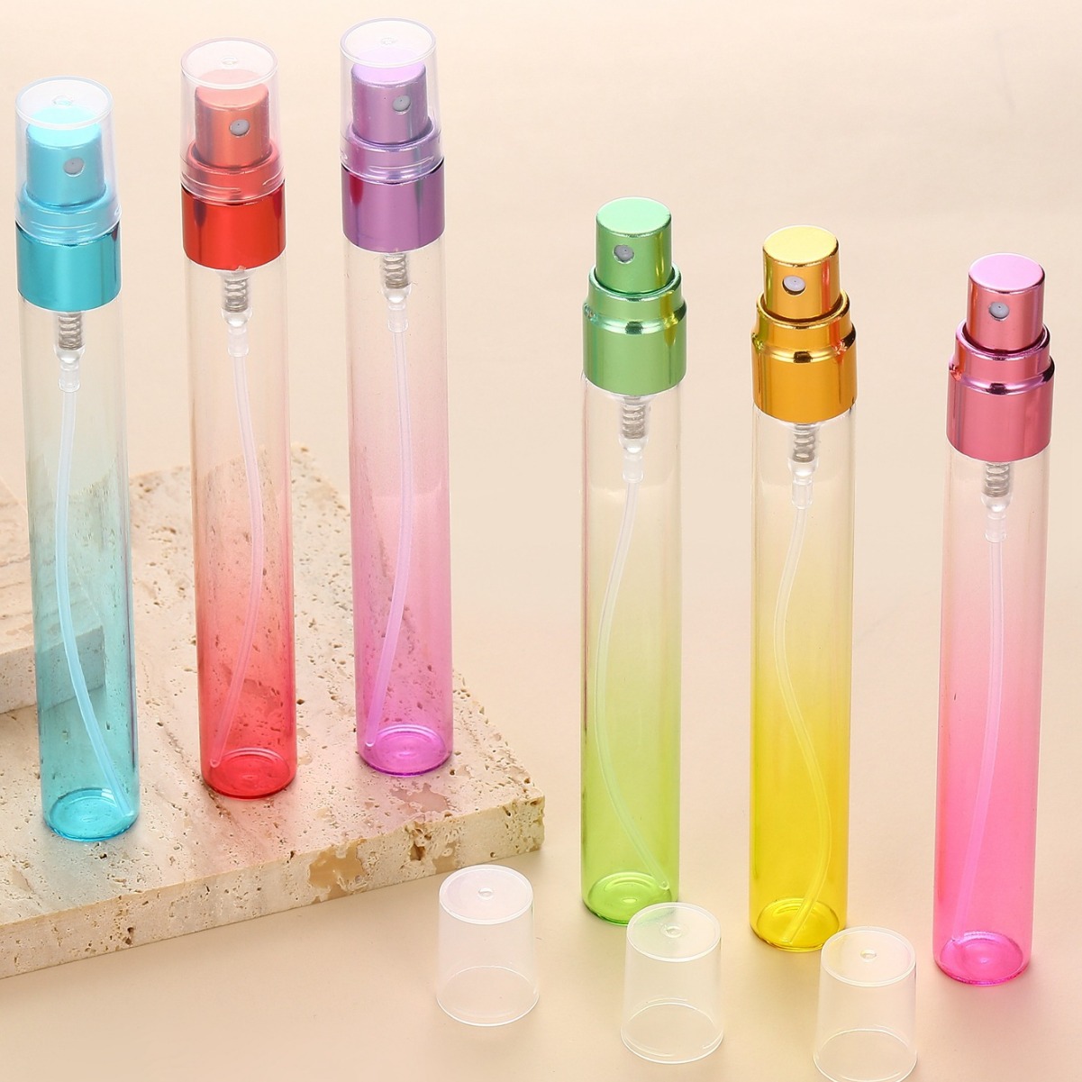 Botella de perfume de vidrio de 10ml cosmética sub-embalaje botella vacía tubo de pulverización portátil botella de perfume de muestra de color
