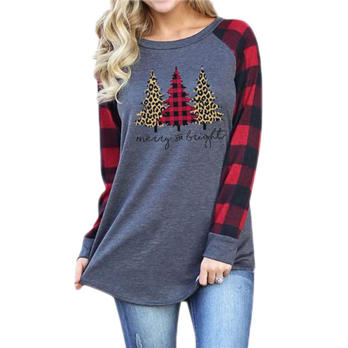 Women's 3D Printed Long-Sleeve Casual T-Shirt with Round Neck in European and American Style