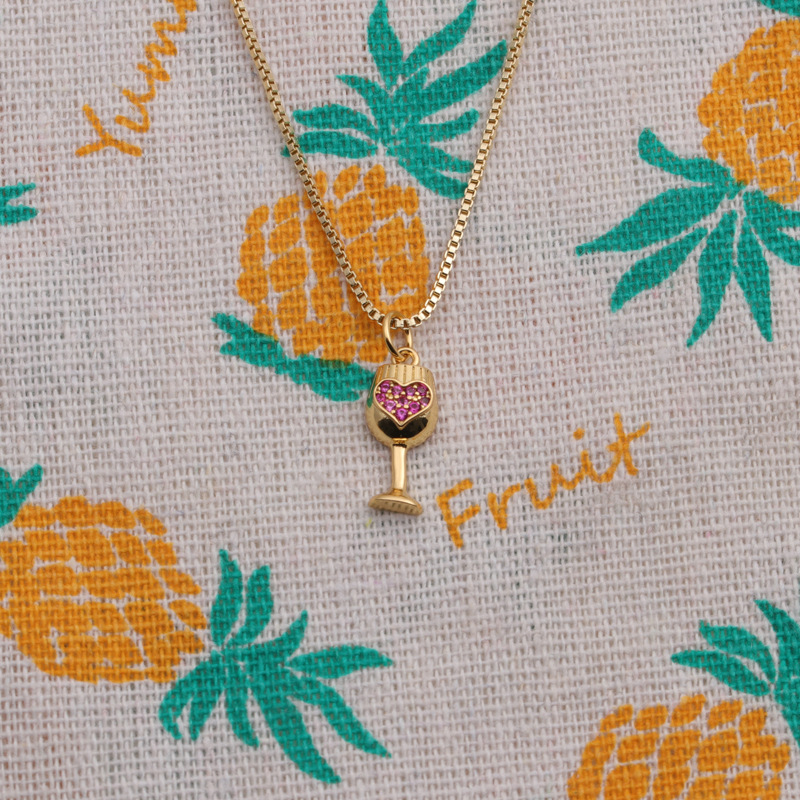 simple jewelry accessories copper plated real gold zircon wine bottle wine glass pendant necklace