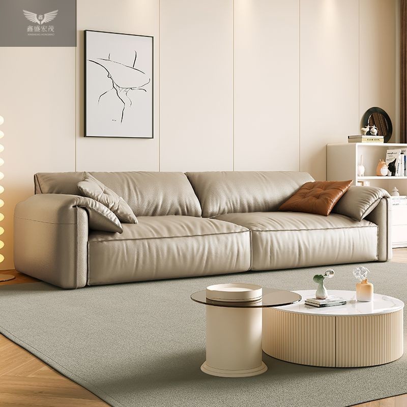 Sofá de cuero con orejas de elefante, sofá baxter minimalista italiano, fila recta, sala de estar para tres personas, combinación de sofás de apartamento pequeño