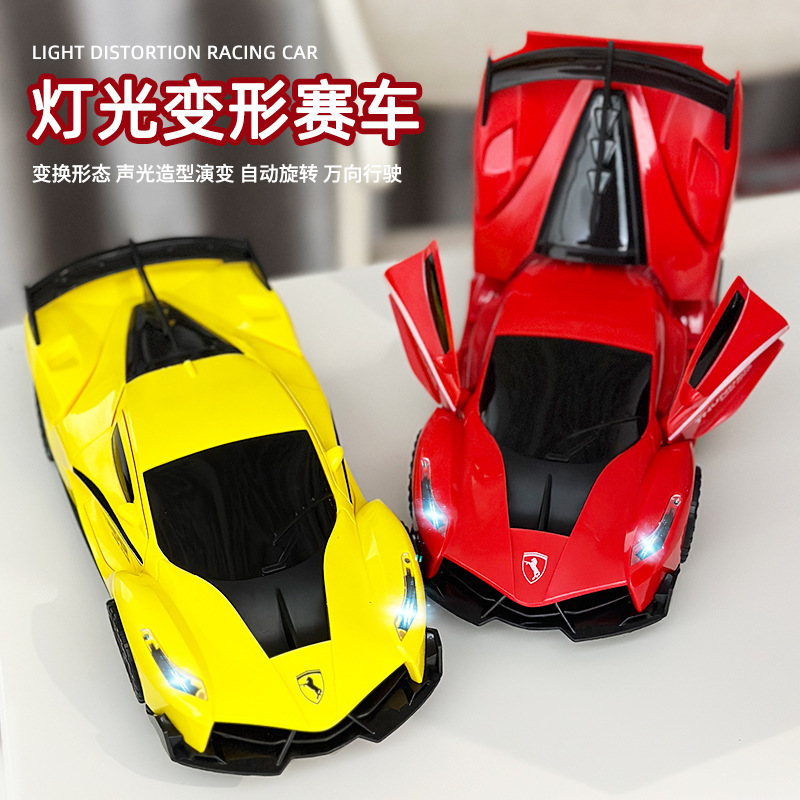 Transfronterizo eléctrico universal coche de carreras de rotación música luz niños modelo de coche deportivo transformador de juguete puesto al por mayor