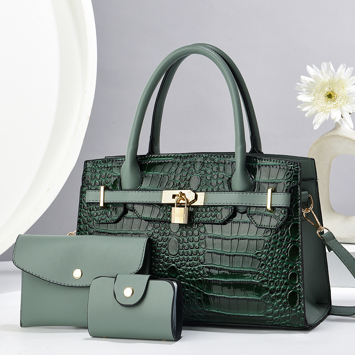 Taizhou bolso de mujer bolso de mano bolso de madre e hijo bolso de tres piezas con patrón de cocodrilo bolso de mensajero de un solo hombro bags