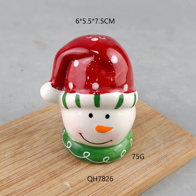 Cerámica Navidad muñeco de nieve s / p botella marido botella de condimento frasco de sal frasco de sal frasco de cocina regalo promocional