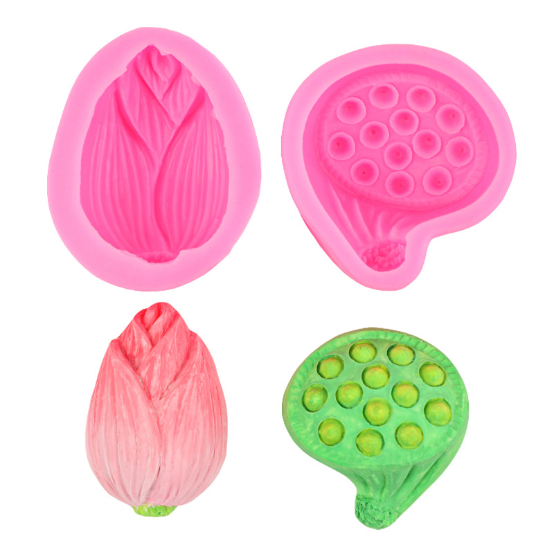 Lotus hoja de loto pastel de luna hecho a mano molde de silicona loto capullo de flor de loto pastel de epoxi decoración de mousse de chocolate accesorios