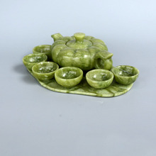 南玉茶壶摆件淡绿色玉石玉器茶具套装玉石玉器茶杯茶碗工艺品