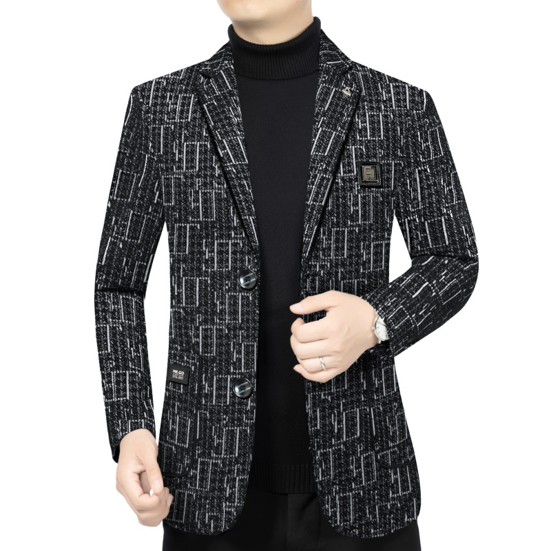 2025年秋季新款男士印花商务休闲西装外套中青年男式西服便服单西|undefined