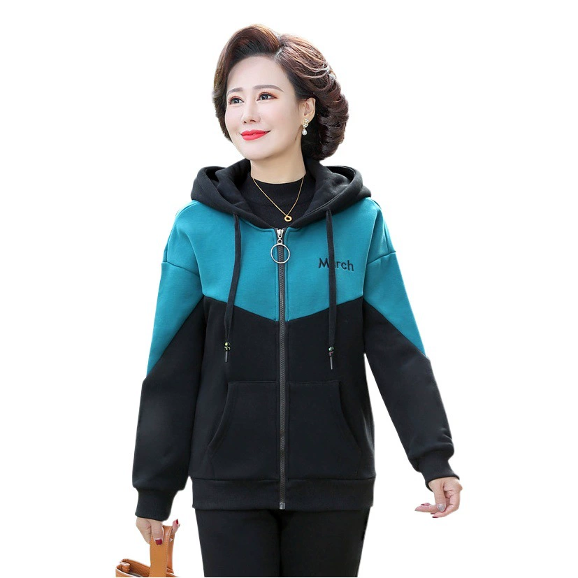 Спортивная одежда для мам, новая осенне-зимняя женская толстовка среднего возраста, комплект из двух предметов, утепленная куртка больших размеров с капюшоном и флисовой подкладкой