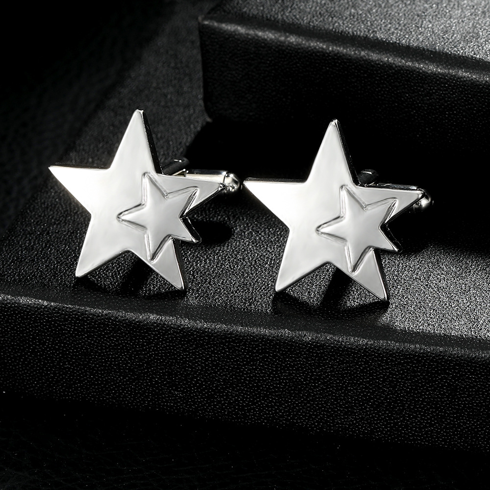 creative fashion new five pointed star cuff nails French style simple cufflinks shirt suit versatile accessories_voghion.com