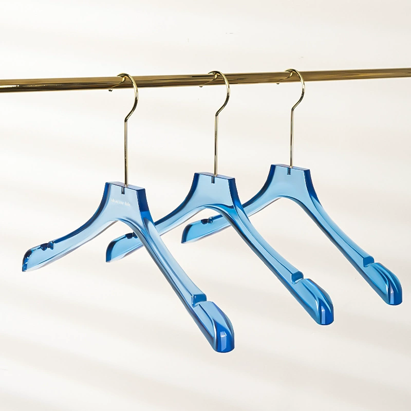 Высококачественный магазин одежды, специальная синяя акриловая прозрачная Хрустальная вешалка с гравировкой, бесшовная Нескользящая вешалка для брюк с зажимом