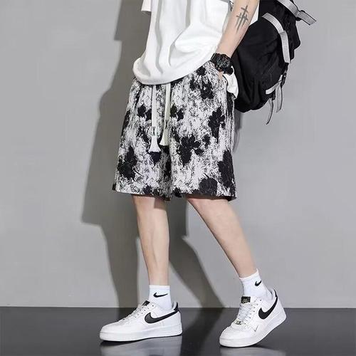 Shorts for men, summer floral briefs, beach pants, vacation leisure, 5-inch pants, plus size, loose, thin middle-length pants