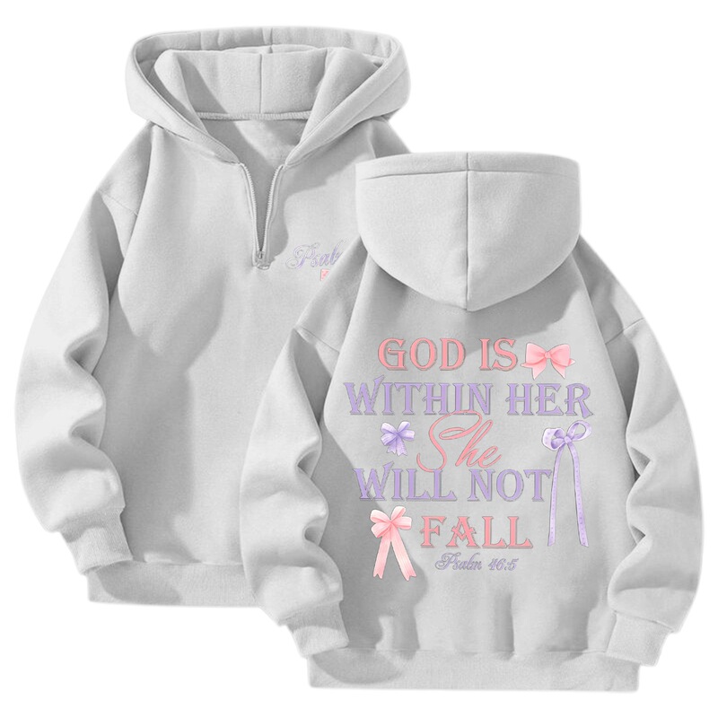 Cross-Border Women's Retro Letter Sweatshirt with Fashionable Double-Sided Print and Quarter-Zip Fleece Sweatshirt