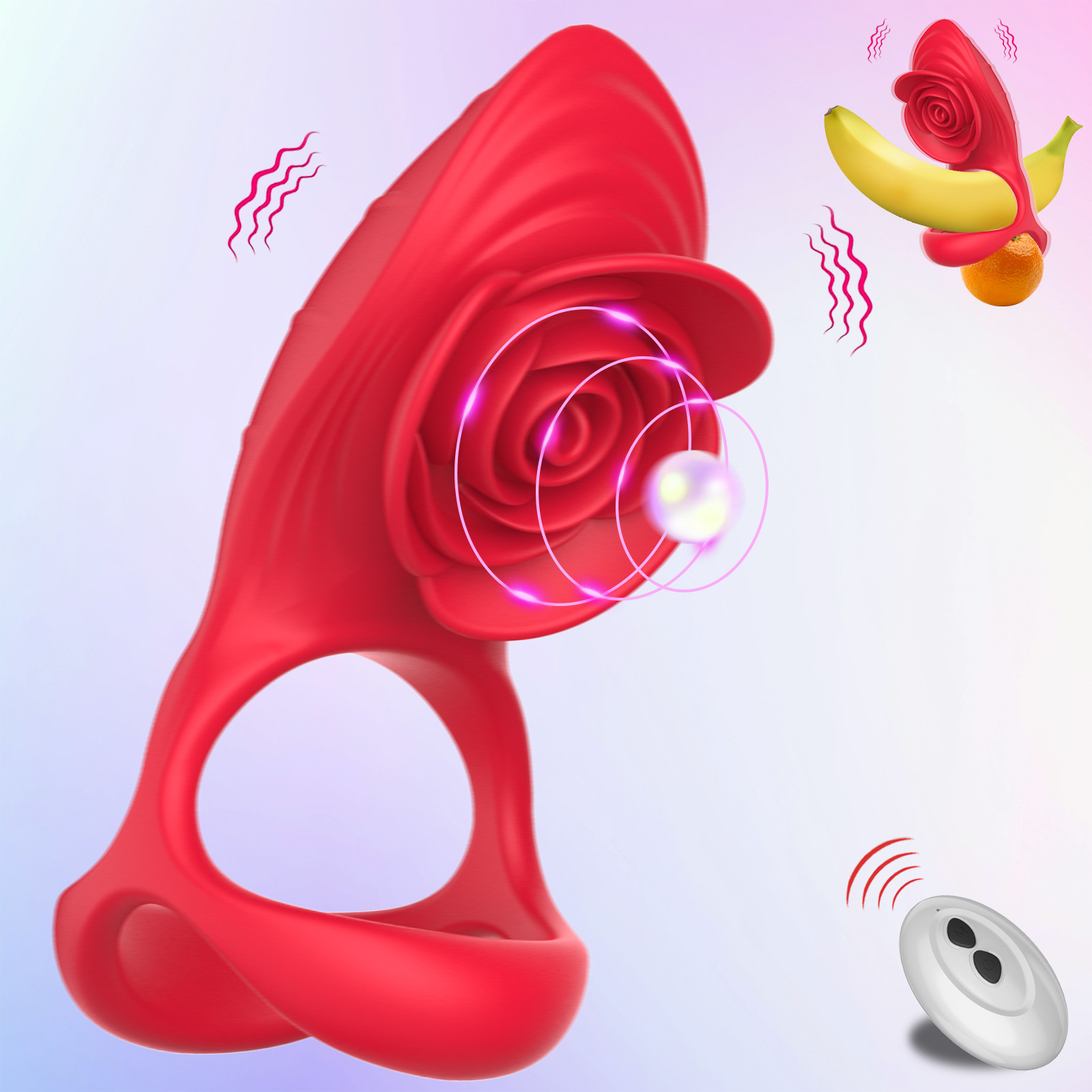 Anello di bloccaggio Hot Rose con telecomando wireless per adulti, per flirtare e ritardare_voghion.com