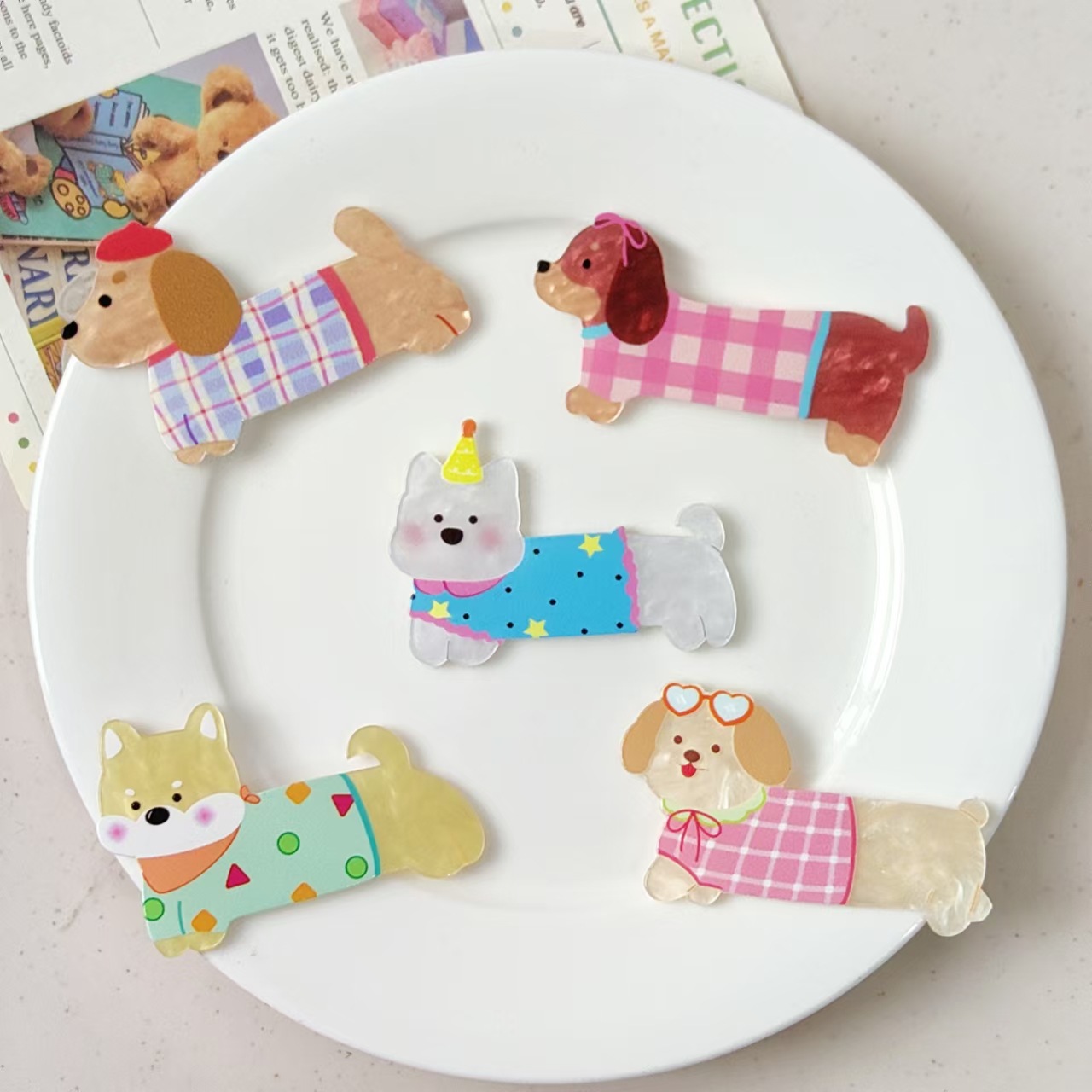 귀여운 만화 점프 강아지 아크릴 액세서리 DIY 수제 소재 헤드폰 휴대 전화 케이스 패치 구멍 신발