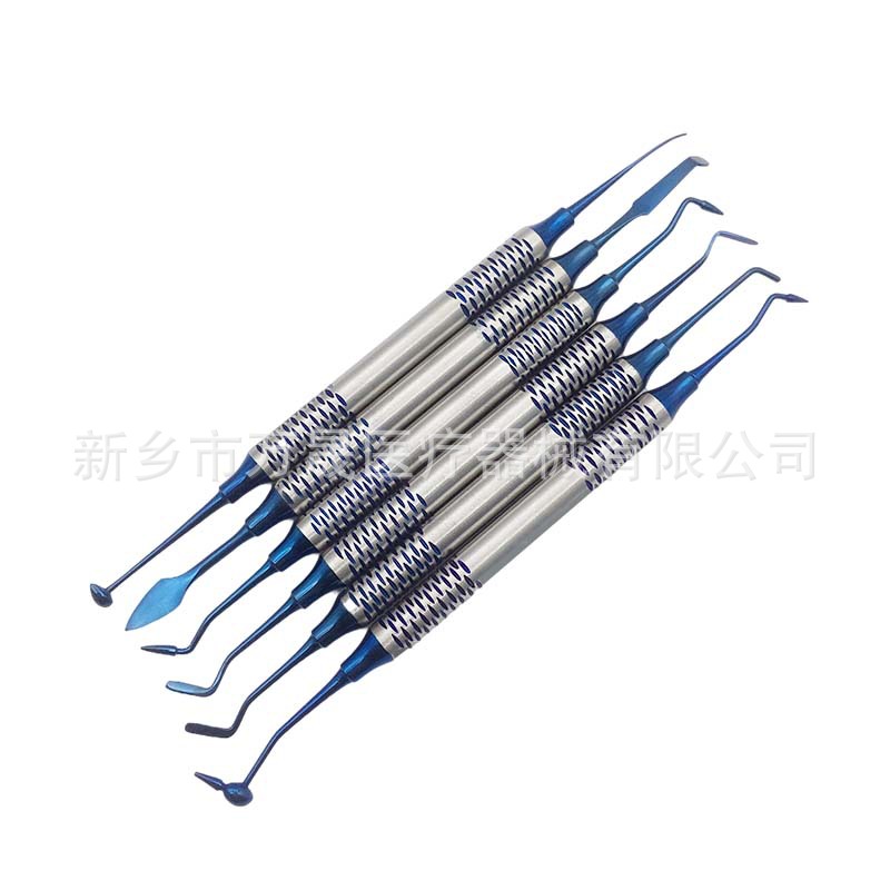 Instrumentos de resina dental estética – set de relleno odontológico azul y dorado