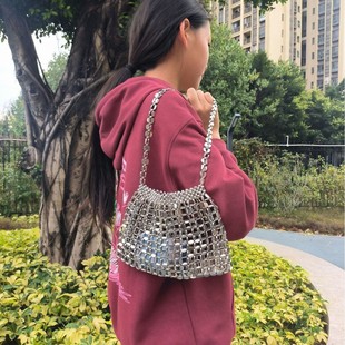 Cross-border special popular new electroplated bag silver woven bag hot selling women's long beaded woven bag