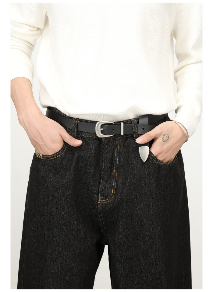 Quần jeans nam dáng rộng ống thẳng màu bò đen nguyên bản, túi thêu họa tiết, lưng giữa — Bò đen sống chi tiết 15