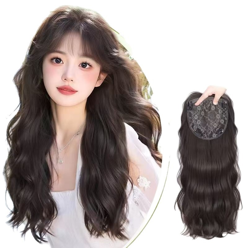 女性用ウィッグ、ヘアフリーネット、目に見えないエッジレス増毛、頭頂部ふわふわ白髪カバー、卵巻きウィッグ、ヘアピース|undefined