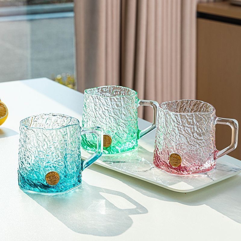 Glacier Pattern Xuan Ice Glass with Handlebars Gradient Large Capacity Household Water Cup Milk Cup Wine Cup Coffee Cup Accompanying Ceremony