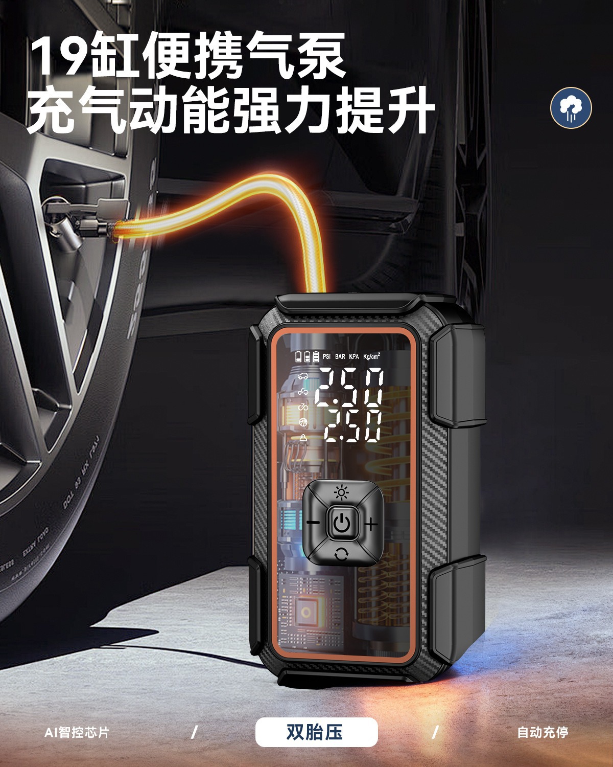 Car-Mounted Air Pump, Small Electric Air Pump, High-Power Portable Digital Display Air Pump, Multi-Functional Emergency Air Pump