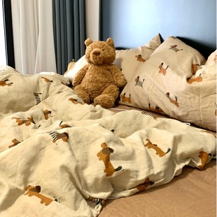 Class A maternal and child-grade cartoon cotton double-layer yarn four-piece cotton children's dormitory three-piece cute style quilt cover