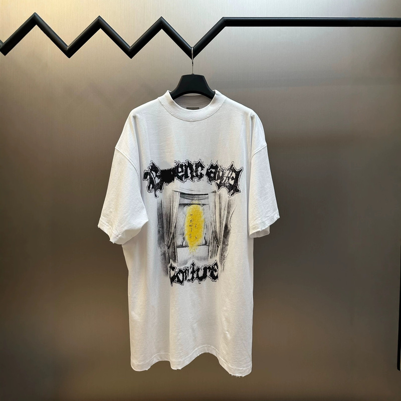 Foreign Trade Cross-Border European Station Paris B Brand 26S Stage Play Print Casual Loose Round Neck Short-Sleeved T-Shirt for Men and Women
