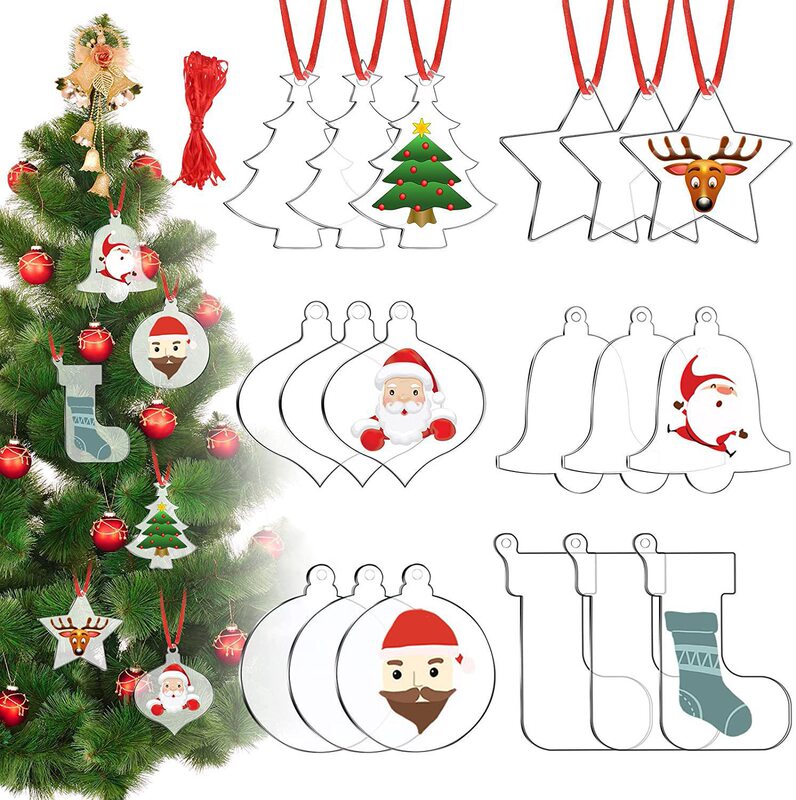 Transparent Acrylic Christmas Ornaments DIY Blank Christmas Tree Decoration Cutting Discs Hanging Tags Round Discs Exclusively for Cross-Border Sales