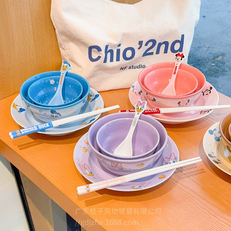 漫画セラミック食器高颜値家庭用子供用ライスボウル皿セットかわいいカップルボウルセット卸売|undefined