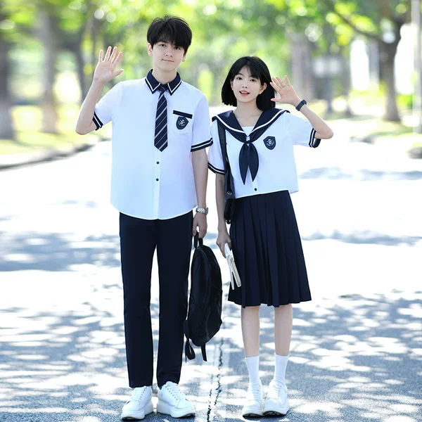 Class Uniforms, College-Style Summer Short-Sleeved Uniforms for Junior High and High School Students, Graduation Season Chorus Performance Uniforms, Sports Meeting Uniforms Set