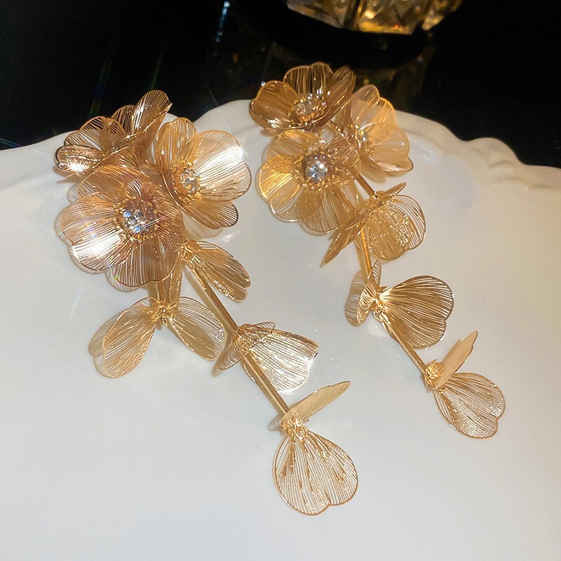 银针金属风镂空花瓣花朵耳环轻奢高级感耳钉欧美跨境时尚百搭耳饰|undefined