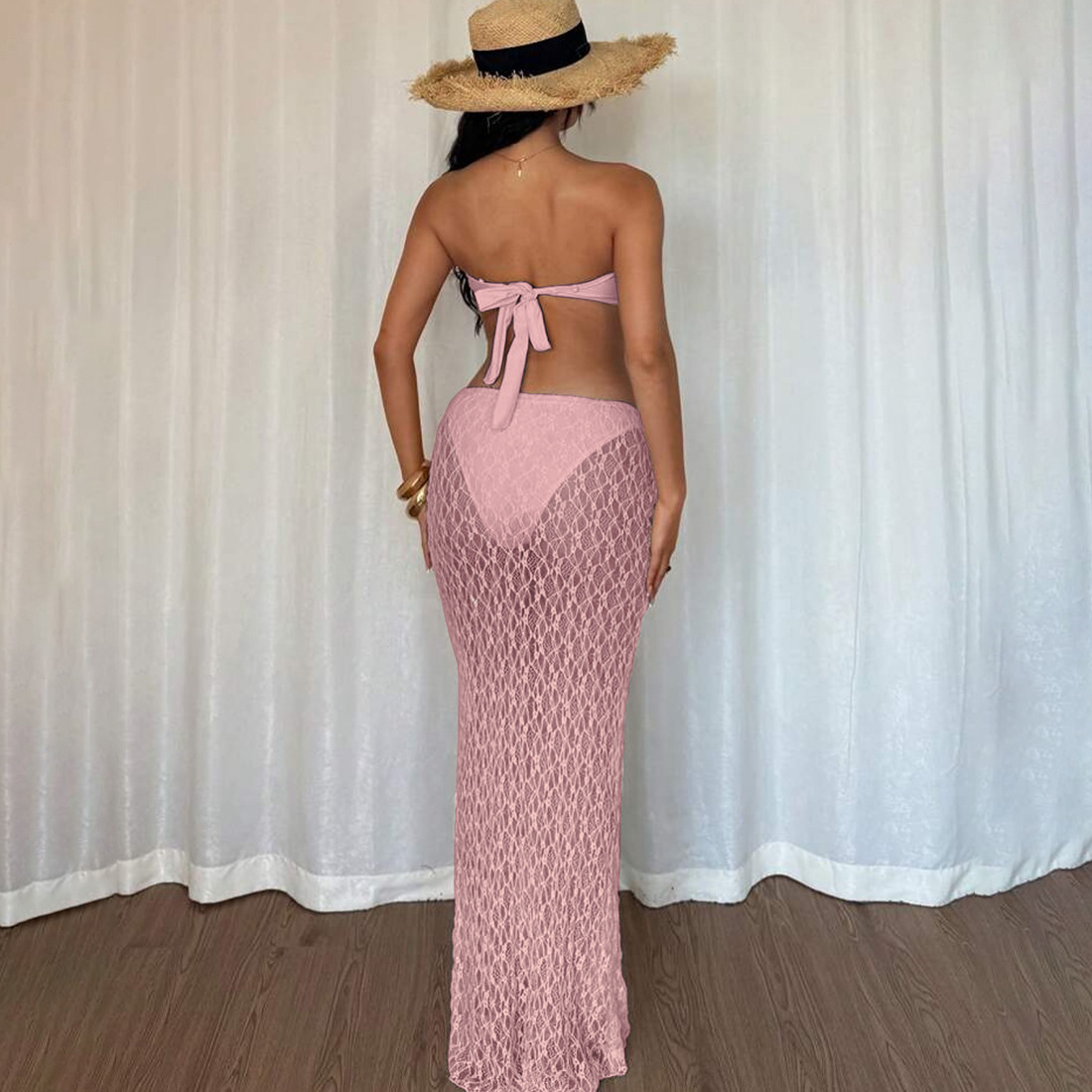 Completo due pezzi donna con top in pizzo senza spalline gonna lunga_voghion.com